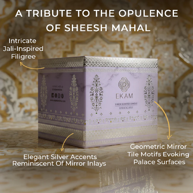 Mahogany Scented 3 Wick Candle, 213 g| Festive Sheesh Mahal Collection, 2025-26 - Image 4