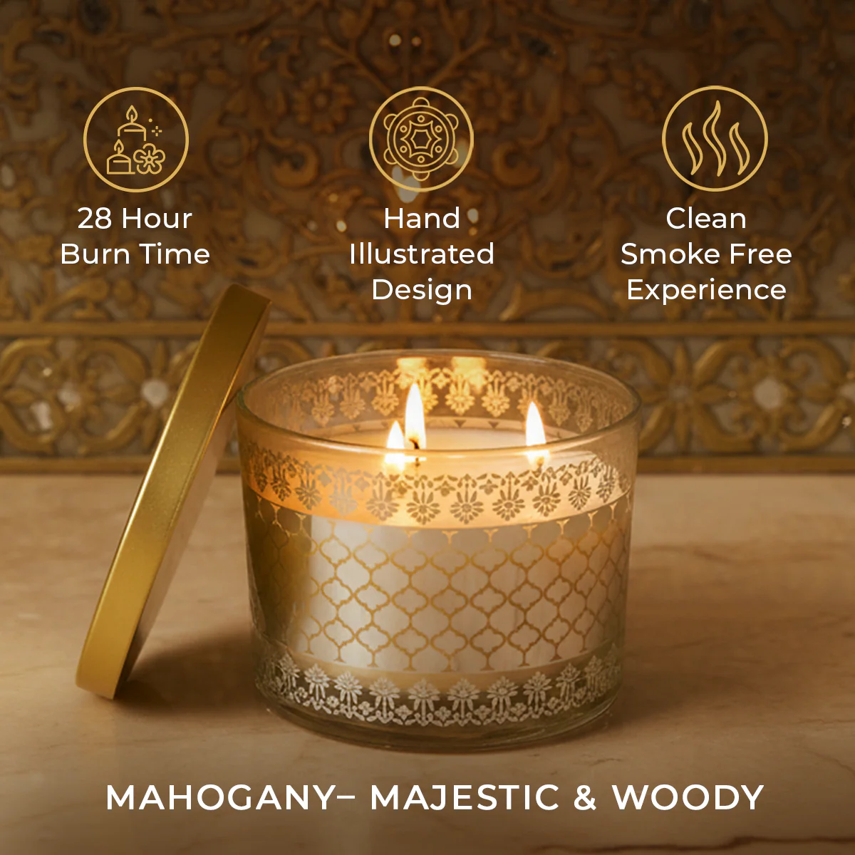 Mahogany Scented 3 Wick Candle, 213 g| Festive Sheesh Mahal Collection, 2025-26 - Image 5