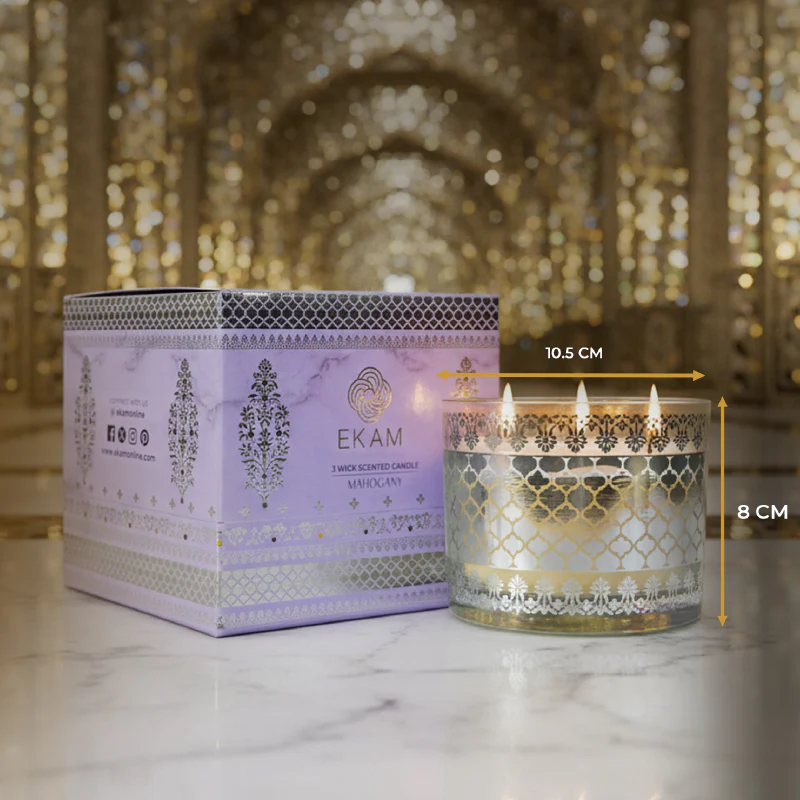 Mahogany Scented 3 Wick Candle, 213 g| Festive Sheesh Mahal Collection, 2025-26 - Image 6