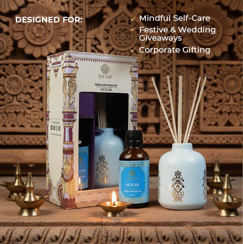 Mogra Reed Diffuser Gift Set| Festive Stone Palace Collection, 2025-26 - Image 3