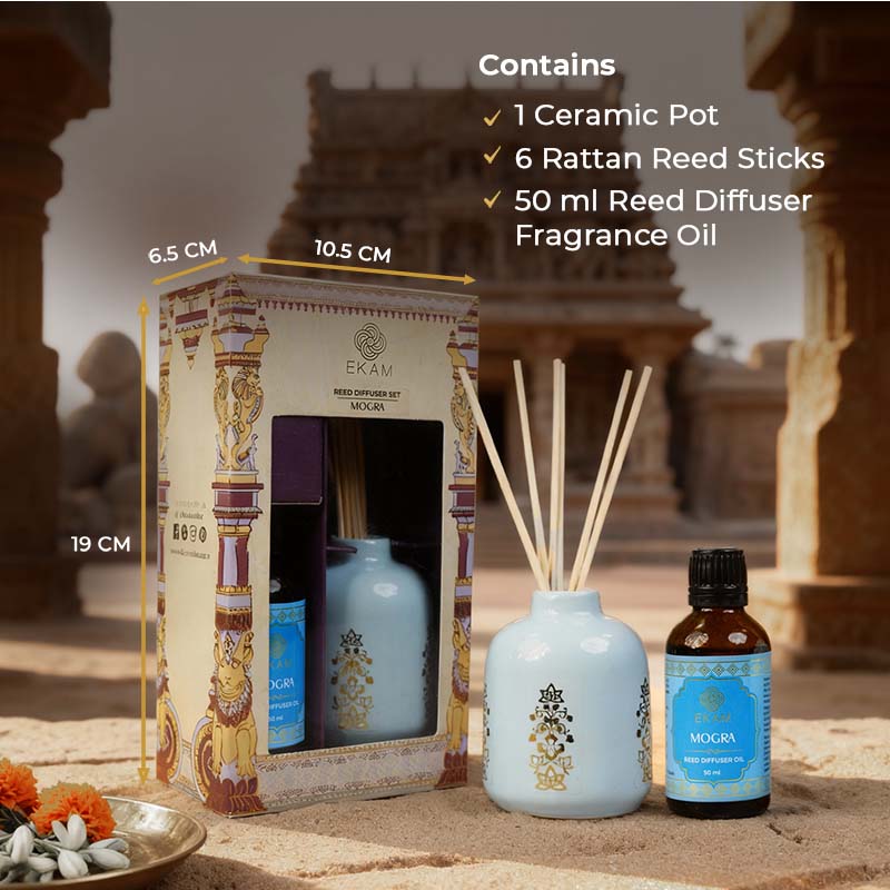 Mogra Reed Diffuser Gift Set| Festive Stone Palace Collection, 2025-26 - Image 6