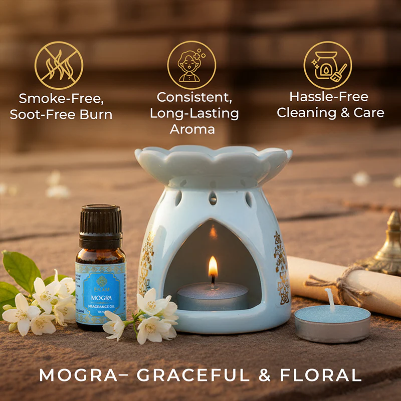 Mogra Scented 10 ml Aroma Oil Warmer Set | Festive Stone Palace Collection, 2025-26 - Image 5