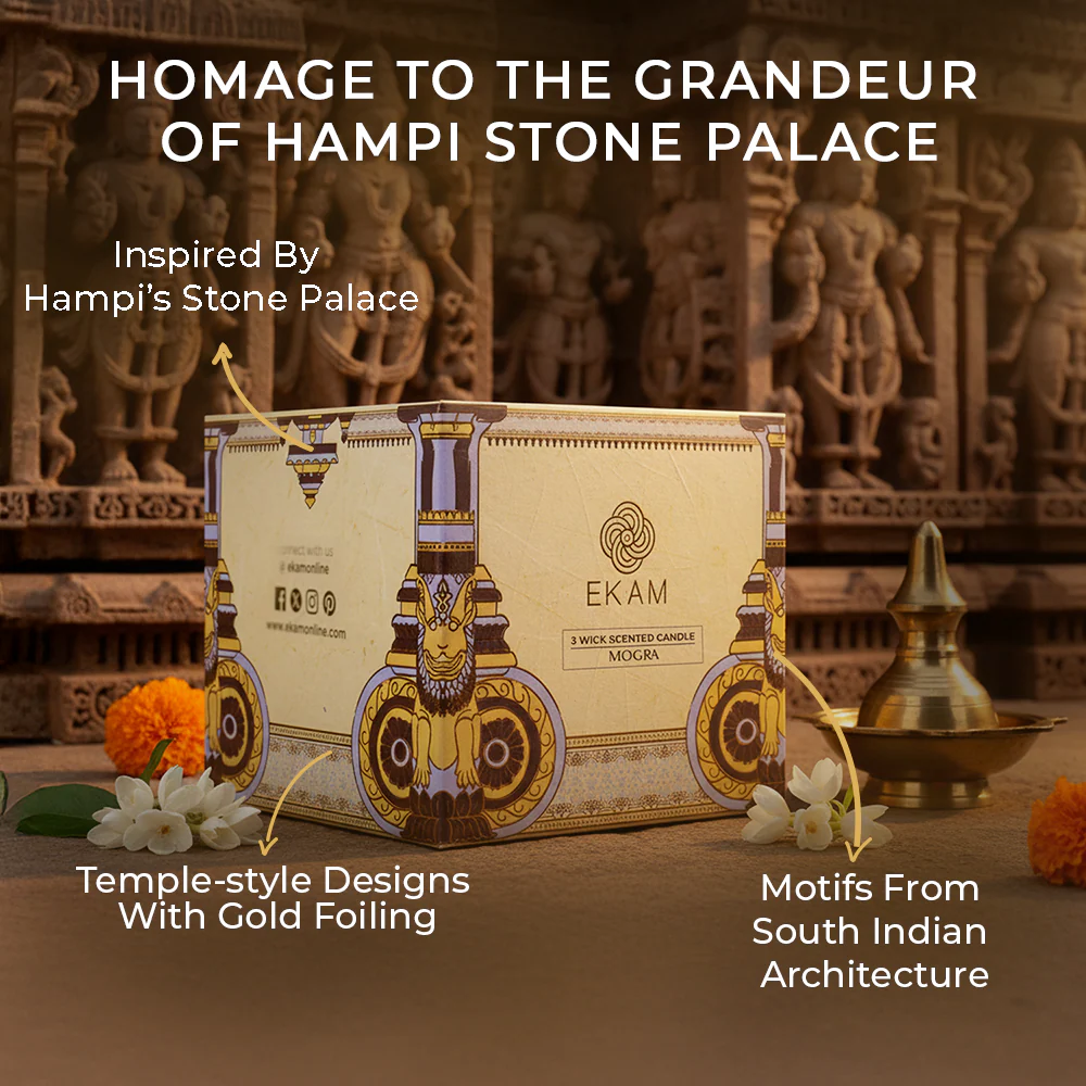 Mogra Scented 3 Wick Candle, 213 g| Festive Stone Palace Collection, 2025-26 - Image 4