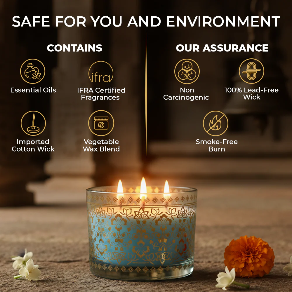 Mogra Scented 3 Wick Candle, 213 g| Festive Stone Palace Collection, 2025-26 - Image 7