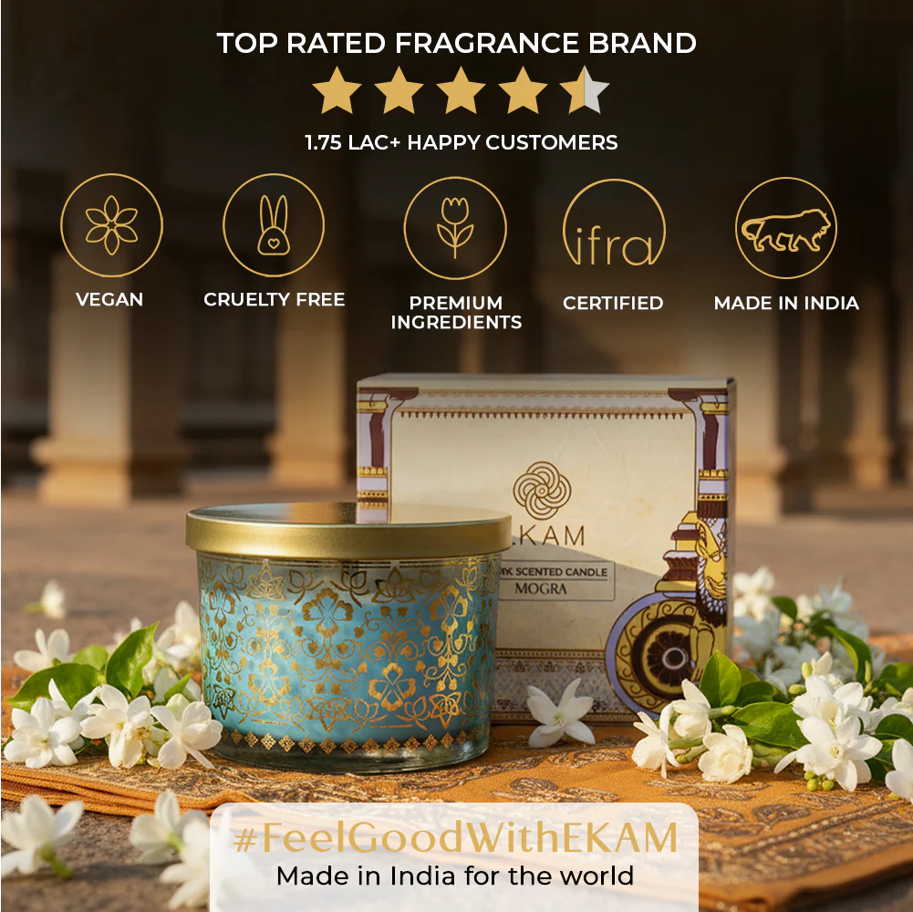 Mogra Scented 3 Wick Candle, 213 g| Festive Stone Palace Collection, 2025-26 - Image 8