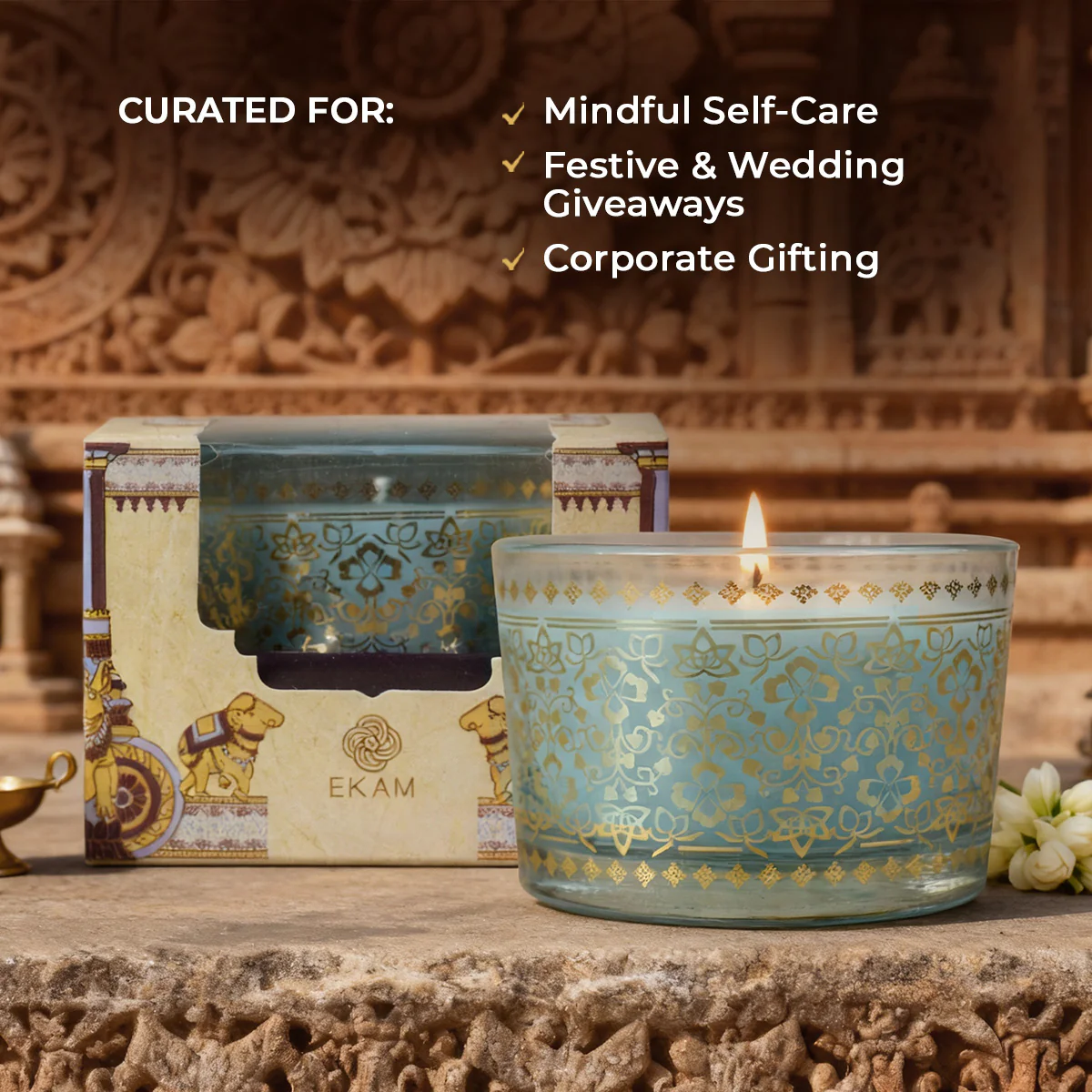Mogra Scented Bowl Candle, 85 g| Festive Stone Palace Collection, 2025-26 - Image 3