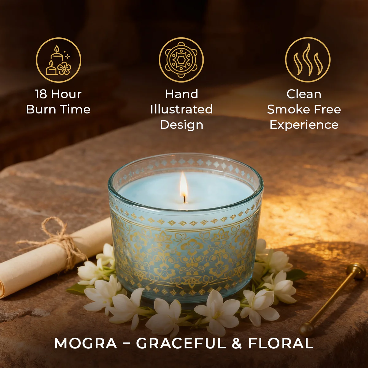 Mogra Scented Bowl Candle, 85 g| Festive Stone Palace Collection, 2025-26 - Image 5