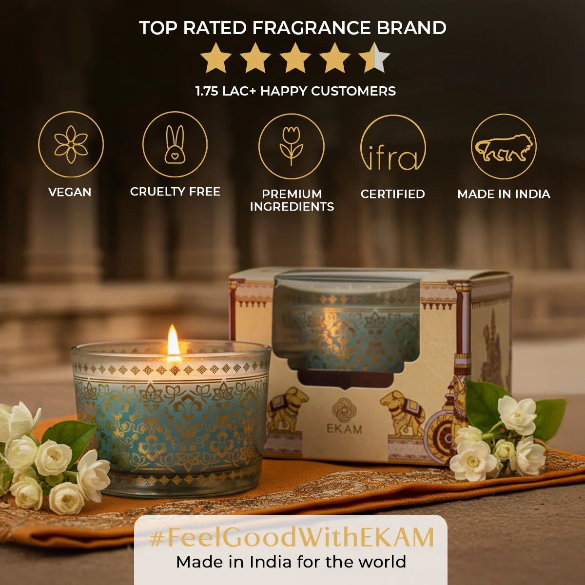 Mogra Scented Bowl Candle, 85 g| Festive Stone Palace Collection, 2025-26 - Image 8