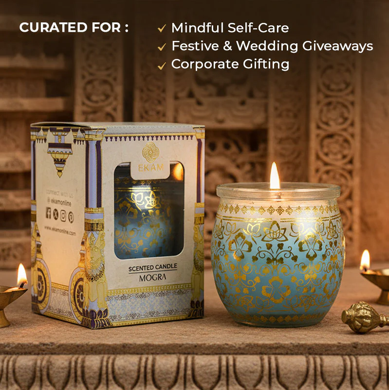 Mogra Scented Jar Candle, 28.5 g | Festive Stone Palace Collection, 2025-26 - Image 3