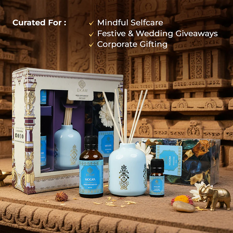 Mogra Scented Reed Diffuser & Potpourri Gift Set| Festive Stone Palace Collection, 2025-26 - Image 3