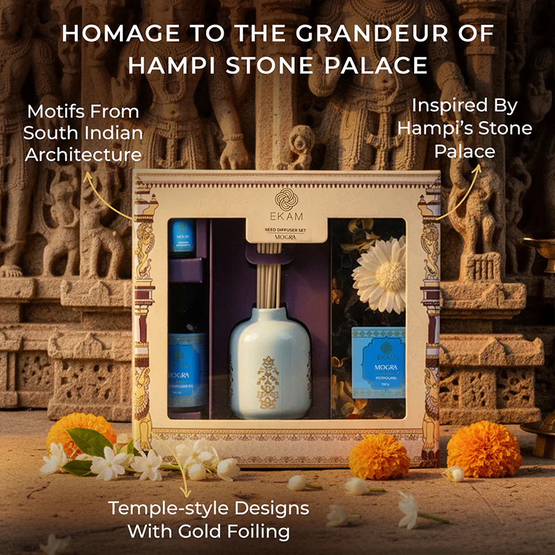 Mogra Scented Reed Diffuser & Potpourri Gift Set| Festive Stone Palace Collection, 2025-26 - Image 4