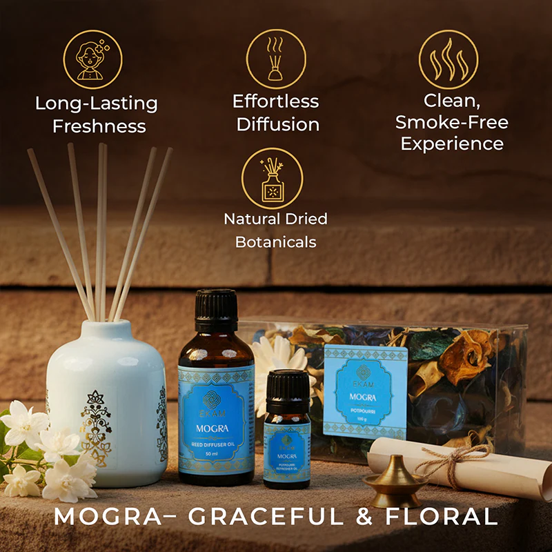 Mogra Scented Reed Diffuser & Potpourri Gift Set| Festive Stone Palace Collection, 2025-26 - Image 5