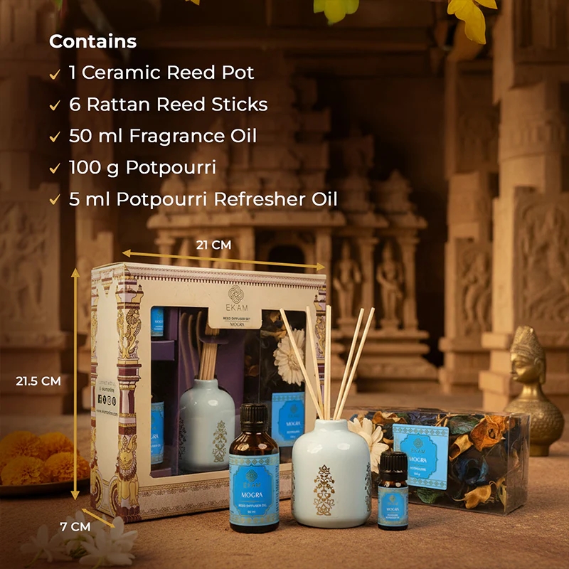Mogra Scented Reed Diffuser & Potpourri Gift Set| Festive Stone Palace Collection, 2025-26 - Image 6