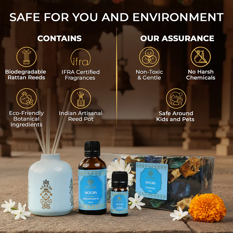 Mogra Scented Reed Diffuser & Potpourri Gift Set| Festive Stone Palace Collection, 2025-26 - Image 7