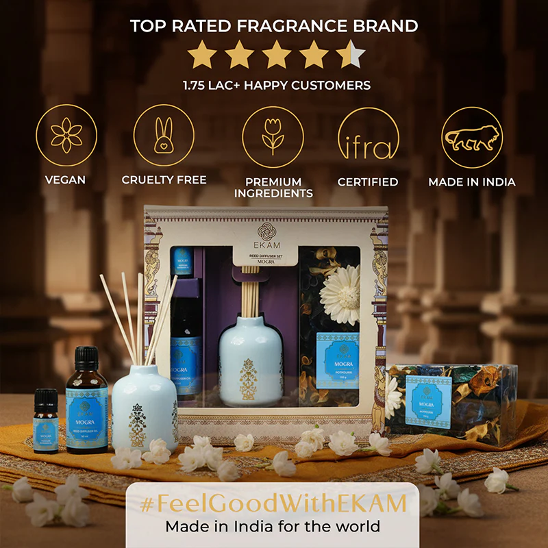 Mogra Scented Reed Diffuser & Potpourri Gift Set| Festive Stone Palace Collection, 2025-26 - Image 8