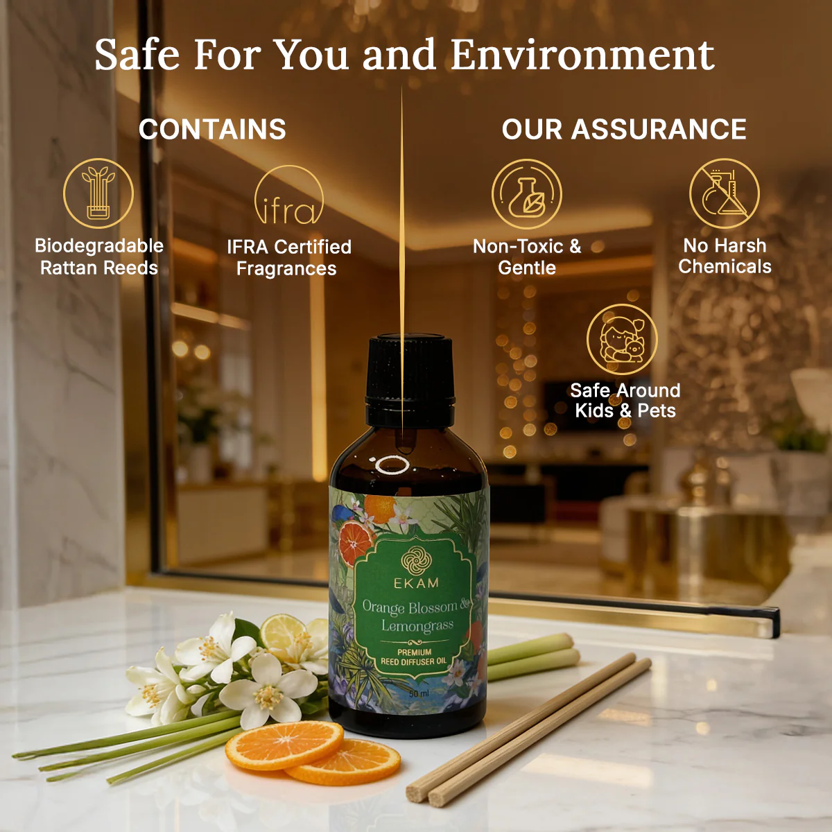 Orange Blossom & Lemongrass 50ml Reed Diffuser Refill Oil Gift Box - Image 3