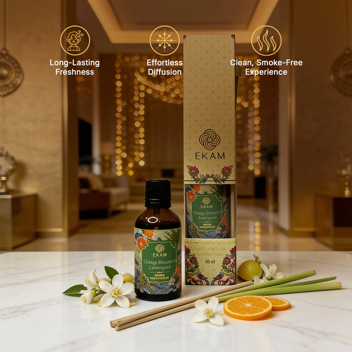 Orange Blossom & Lemongrass 50ml Reed Diffuser Refill Oil Gift Box - Image 7
