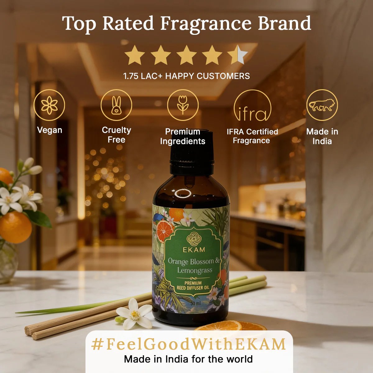 Orange Blossom & Lemongrass 50ml Reed Diffuser Refill Oil Gift Box - Image 8