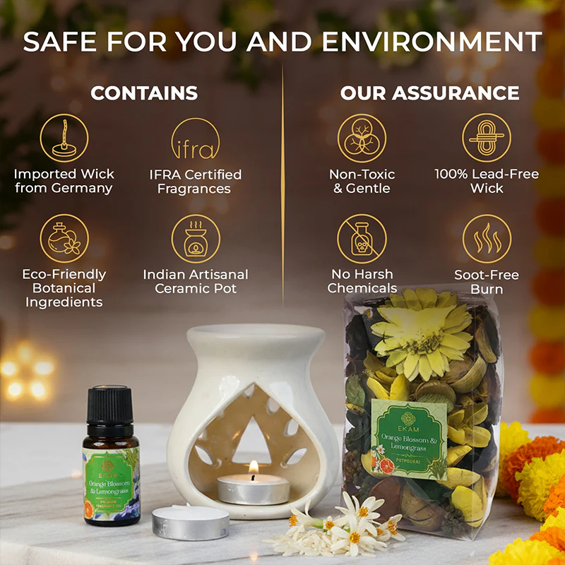 Orange Blossom & Lemongrass Ceramic Oil Warmer & Potpourri Gift Set - Image 3