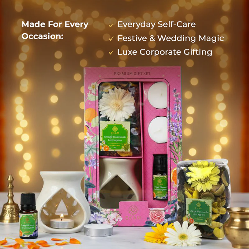 Orange Blossom & Lemongrass Ceramic Oil Warmer & Potpourri Gift Set - Image 5