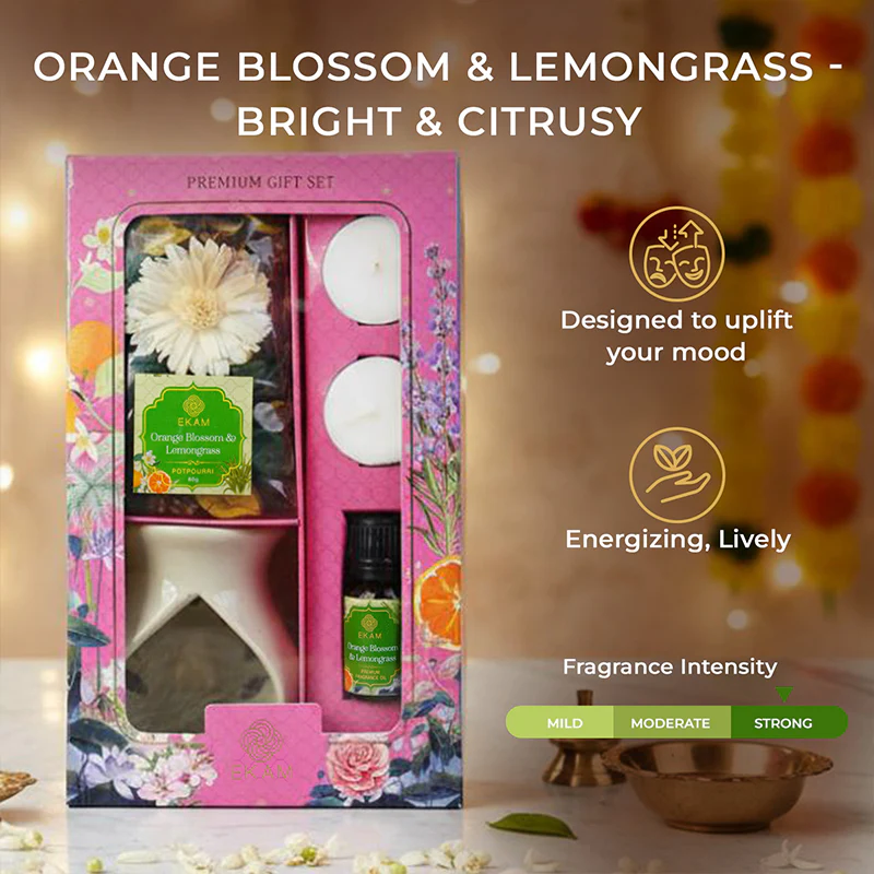 Orange Blossom & Lemongrass Ceramic Oil Warmer & Potpourri Gift Set - Image 6