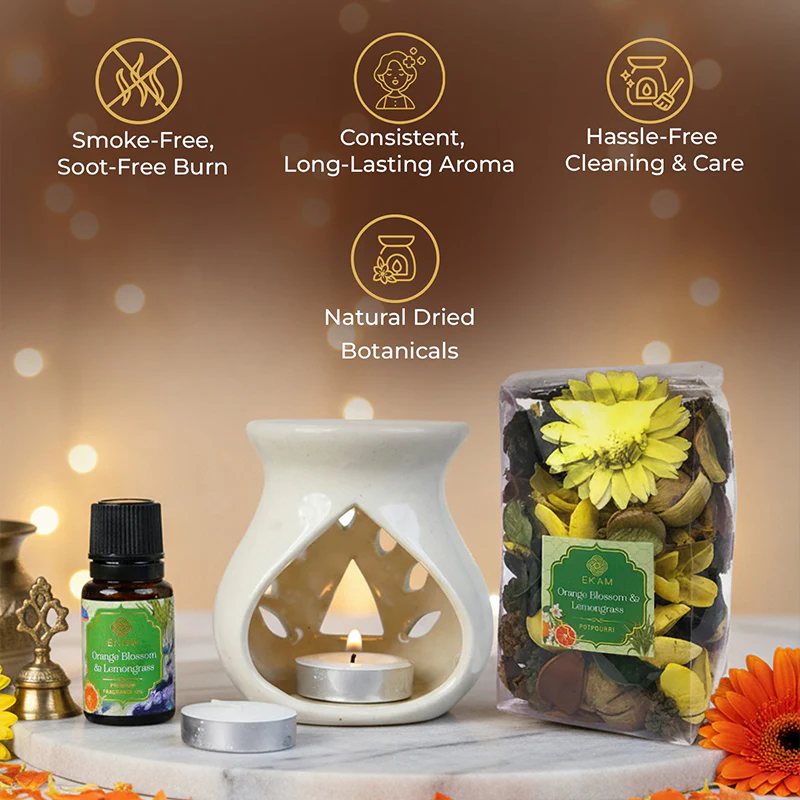Orange Blossom & Lemongrass Ceramic Oil Warmer & Potpourri Gift Set - Image 7