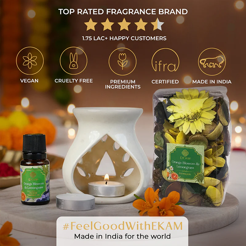 Orange Blossom & Lemongrass Ceramic Oil Warmer & Potpourri Gift Set - Image 8