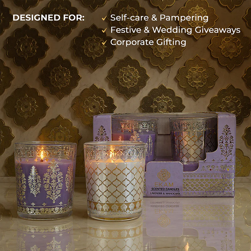 Pack of 2 Scented Votive Candles| Lavender, Mahogany| Festive Sheesh Mahal Collection, 2025-26 - Image 3