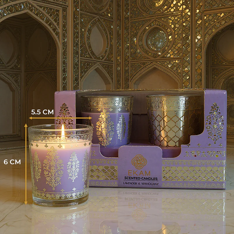 Pack of 2 Scented Votive Candles| Lavender, Mahogany| Festive Sheesh Mahal Collection, 2025-26 - Image 6