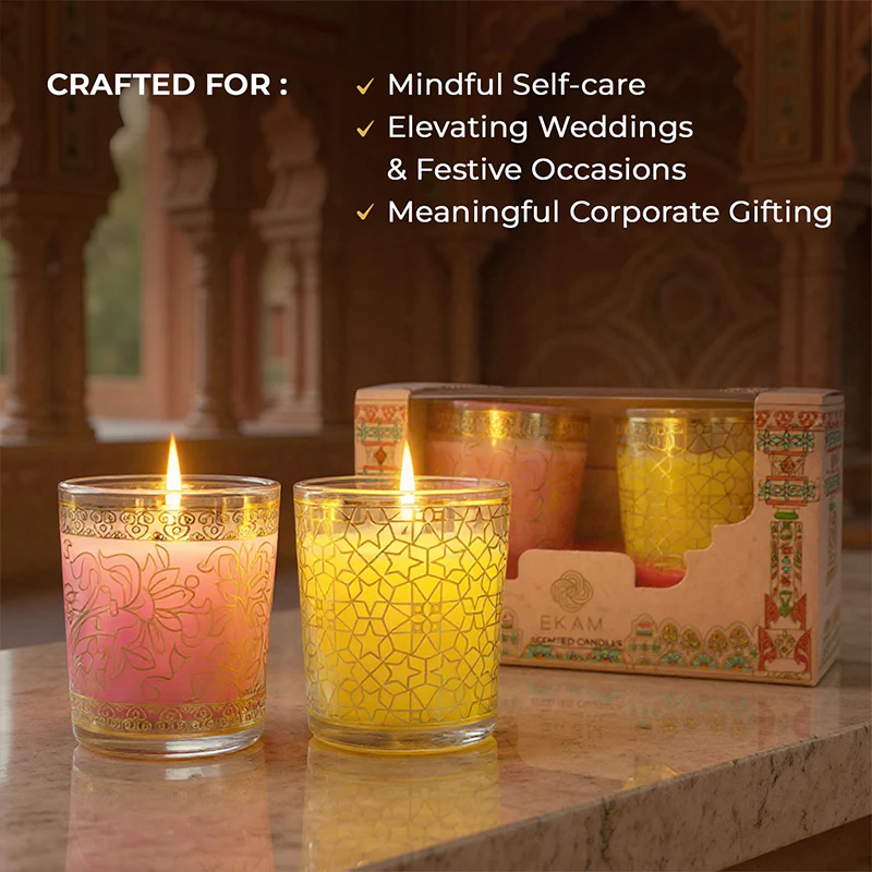 Pack of 2 Scented Votive Candles| Lemongrass, Rose| Festive Pink Haveli Collection, 2025-26 - Image 3