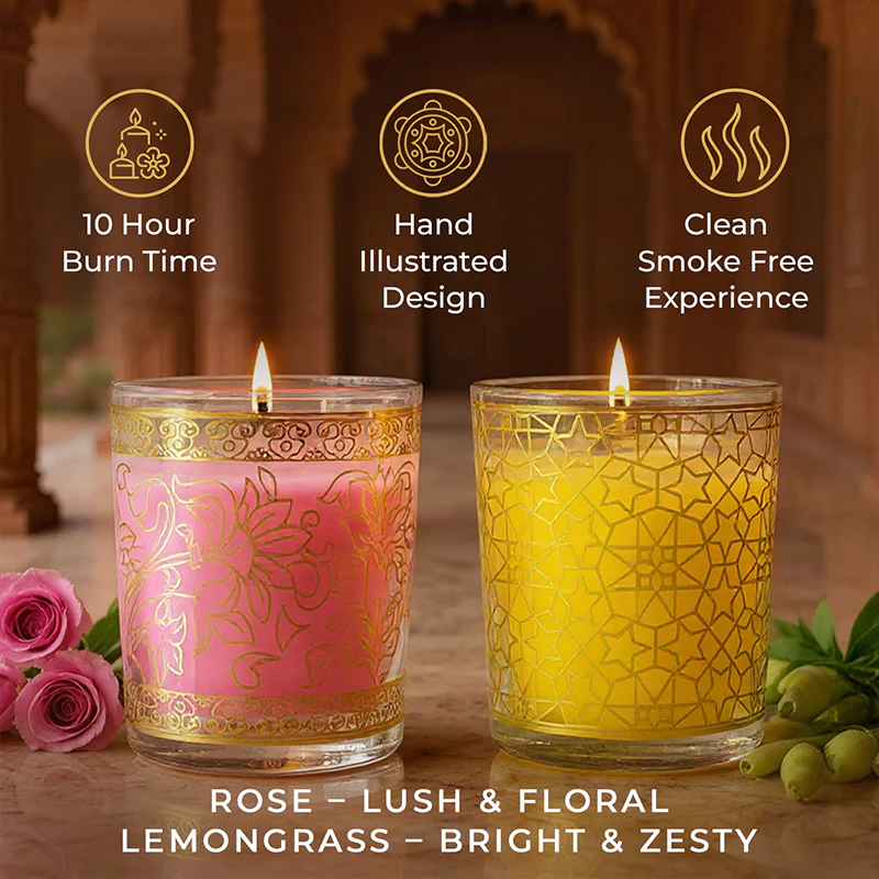 Pack of 2 Scented Votive Candles| Lemongrass, Rose| Festive Pink Haveli Collection, 2025-26 - Image 5
