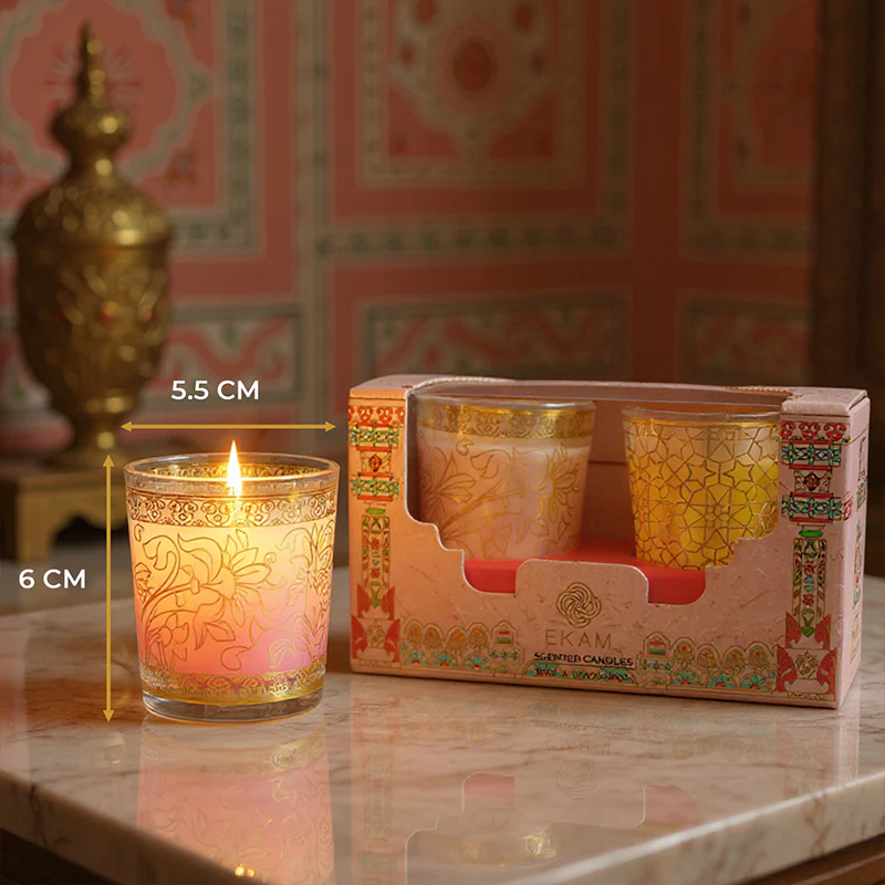 Pack of 2 Scented Votive Candles| Lemongrass, Rose| Festive Pink Haveli Collection, 2025-26 - Image 6