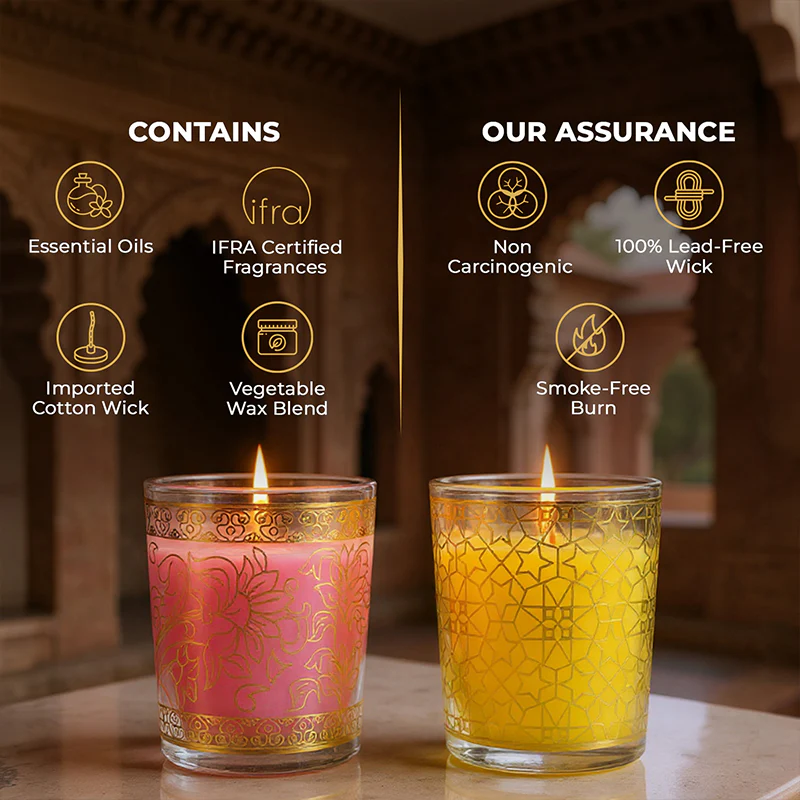 Pack of 2 Scented Votive Candles| Lemongrass, Rose| Festive Pink Haveli Collection, 2025-26 - Image 7