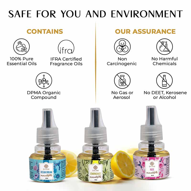 Pack of 3 Scented Air Freshener Plug-In Refill | Ocean Dream, Rose & Lemon Grass | 45 Ml Each - Image 3