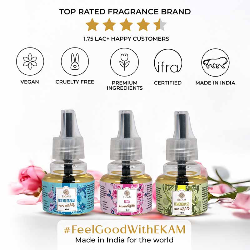 Pack of 3 Scented Air Freshener Plug-In Refill | Ocean Dream, Rose & Lemon Grass | 45 Ml Each - Image 6