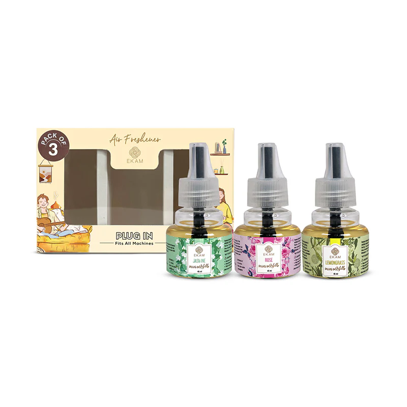 Pack of 3 Scented Air Freshener Plug-In Refill | Rose,  Lemongrass & Jasmine | 45 ml Each