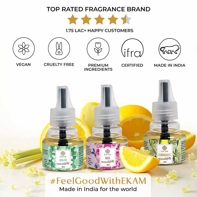 Pack of 3 Scented Air Freshener Plug-In Refill | Rose,  Lemongrass & Jasmine | 45 Ml Each - Image 6