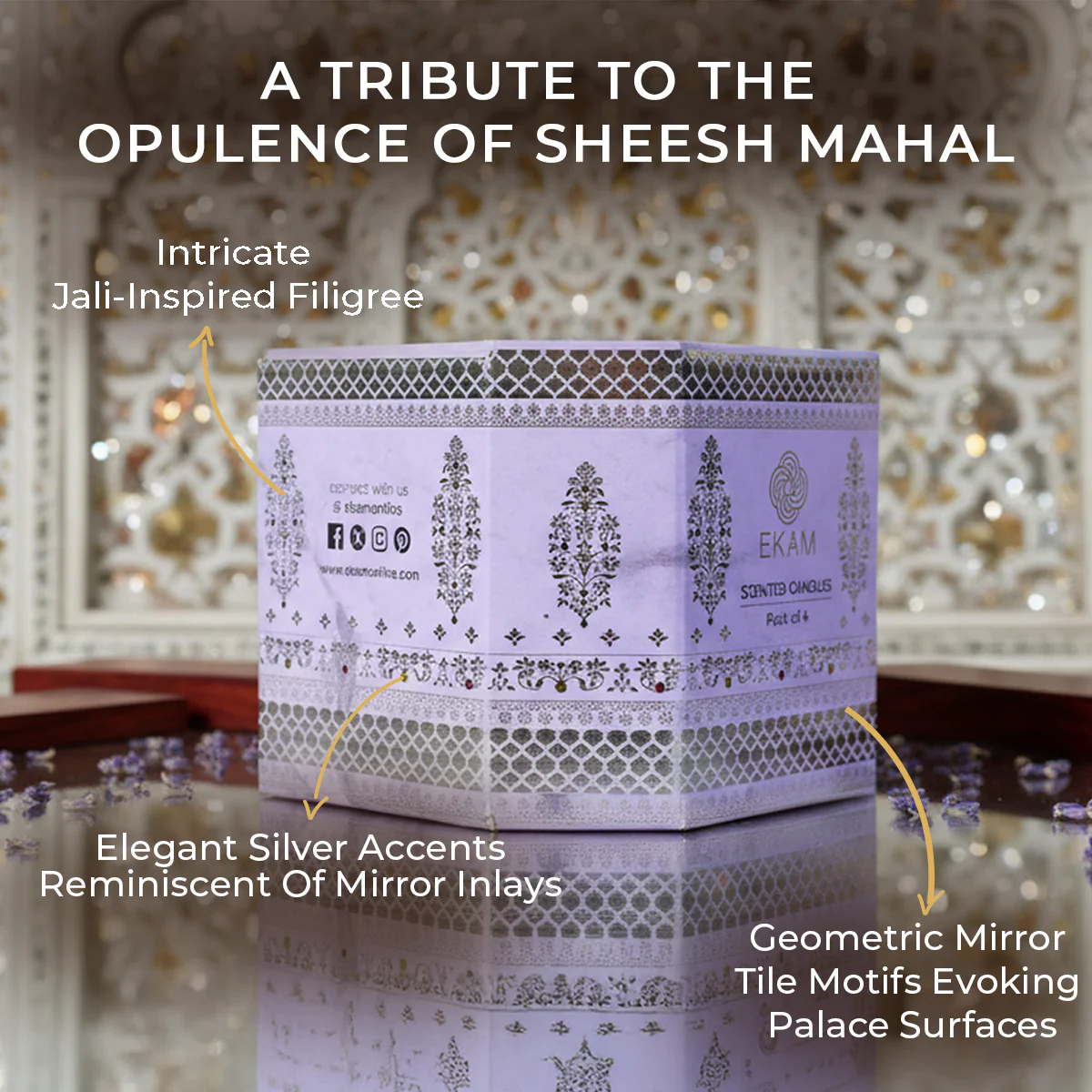 Pack of 4 Scented Votive Candles| Lavender, Mahogany| Festive Sheesh Mahal Collection, 2025-26 - Image 4