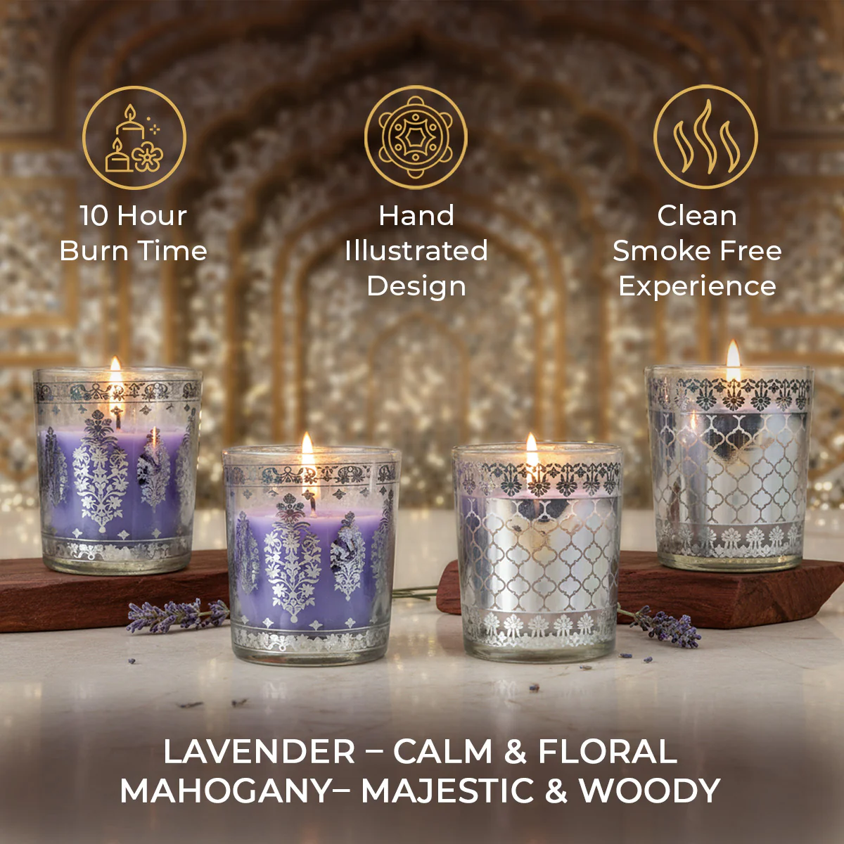 Pack of 4 Scented Votive Candles| Lavender, Mahogany| Festive Sheesh Mahal Collection, 2025-26 - Image 5