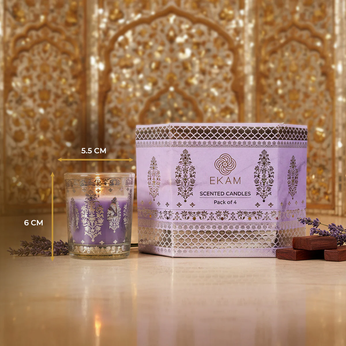 Pack of 4 Scented Votive Candles| Lavender, Mahogany| Festive Sheesh Mahal Collection, 2025-26 - Image 6