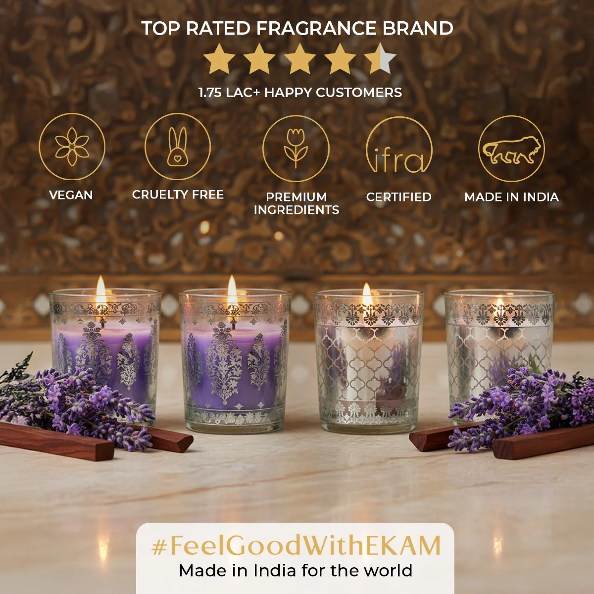 Pack of 4 Scented Votive Candles| Lavender, Mahogany| Festive Sheesh Mahal Collection, 2025-26 - Image 8