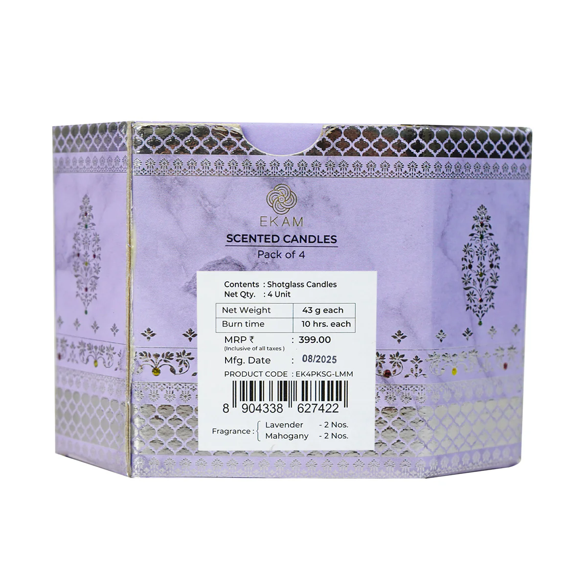Pack of 4 Scented Votive Candles| Lavender, Mahogany| Festive Sheesh Mahal Collection, 2025-26 - Image 9