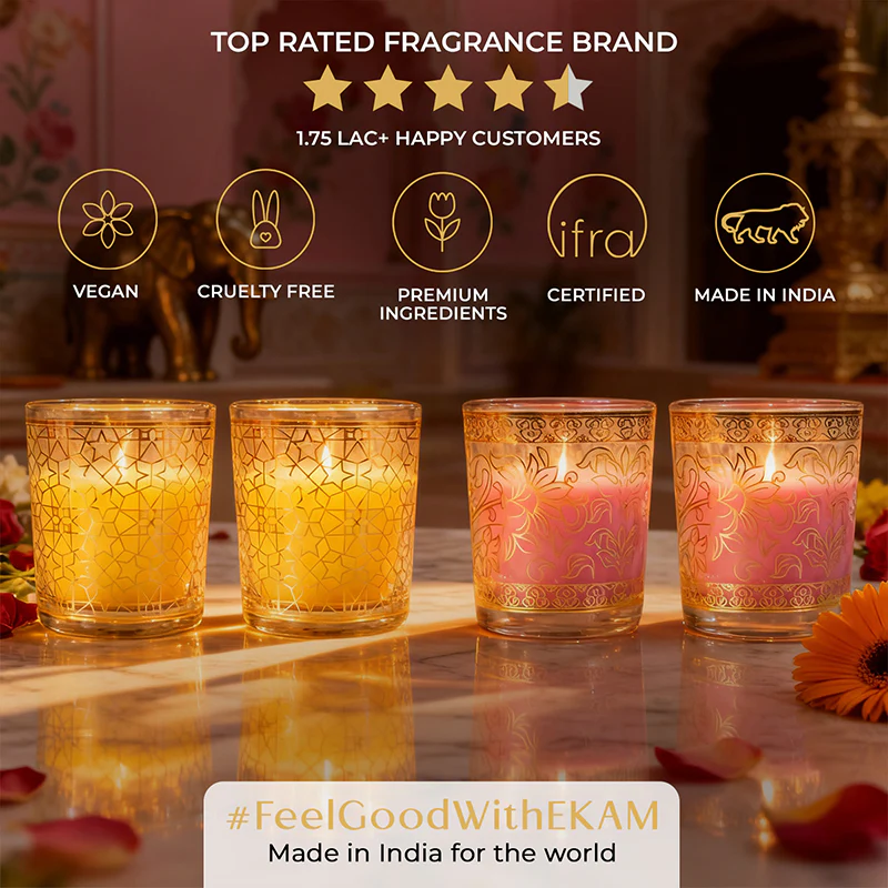 Pack of 4 Scented Votive Candles| Lemongrass, Rose| Festive Pink Haveli Collection, 2025-26 - Image 8