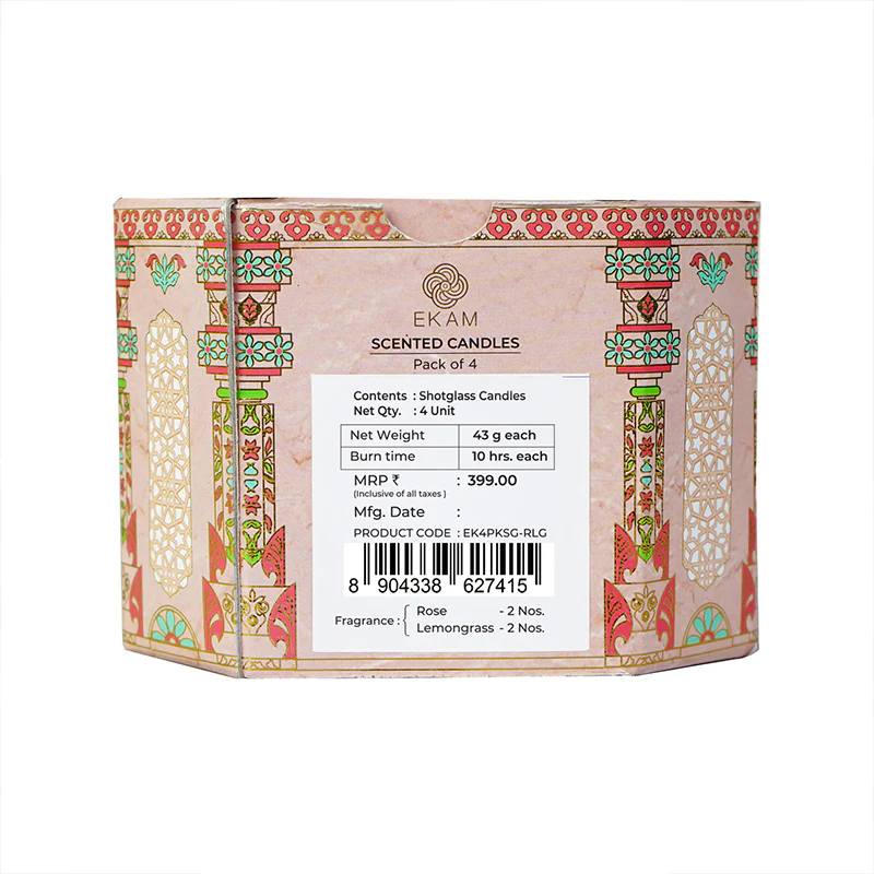 Pack of 4 Scented Votive Candles| Lemongrass, Rose| Festive Pink Haveli Collection, 2025-26 - Image 9