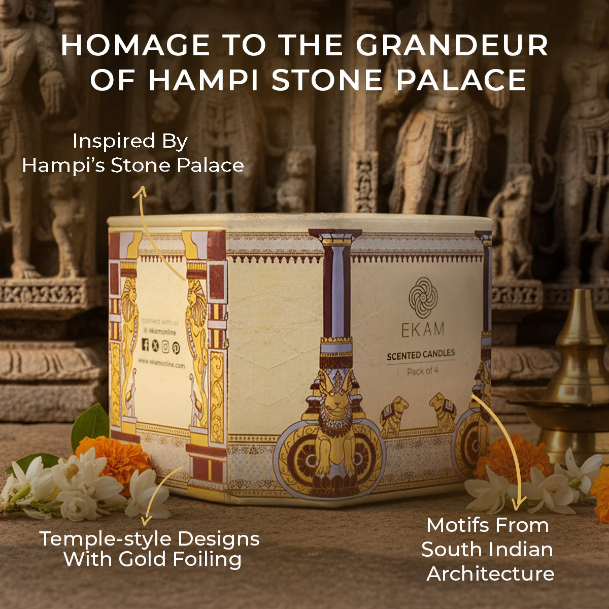 Pack of 4 Scented Votive Candles| Mogra, Temple Bloom| Festive Stone Palace Collection, 2025-26 - Image 4