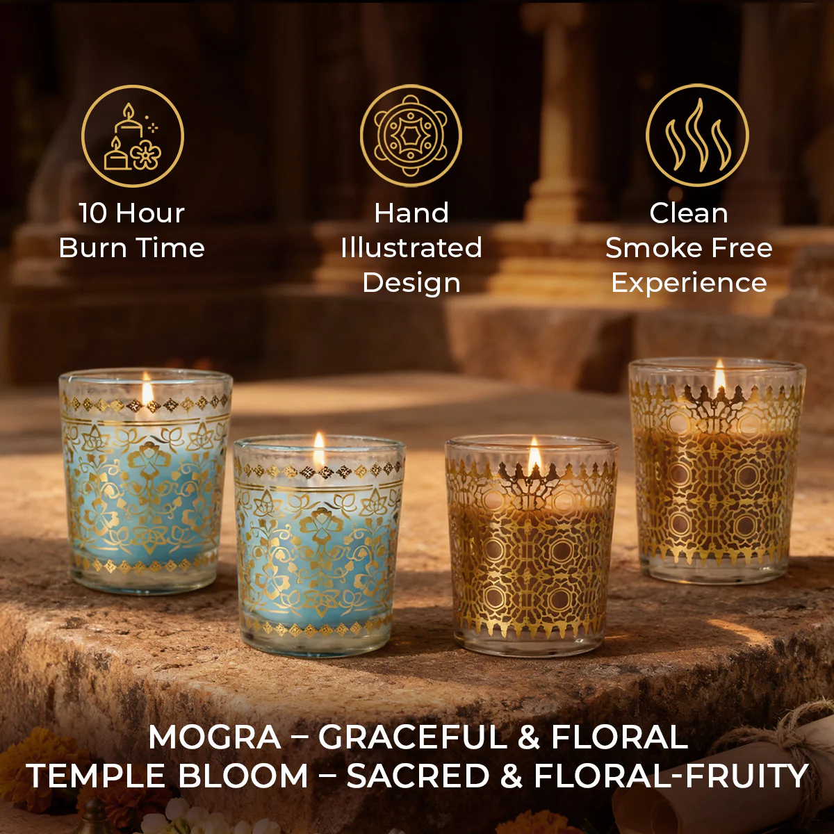 Pack of 4 Scented Votive Candles| Mogra, Temple Bloom| Festive Stone Palace Collection, 2025-26 - Image 5