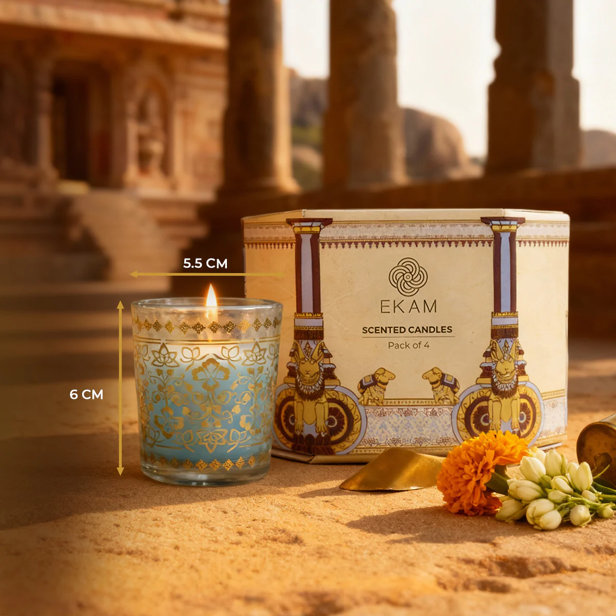 Pack of 4 Scented Votive Candles| Mogra, Temple Bloom| Festive Stone Palace Collection, 2025-26 - Image 6