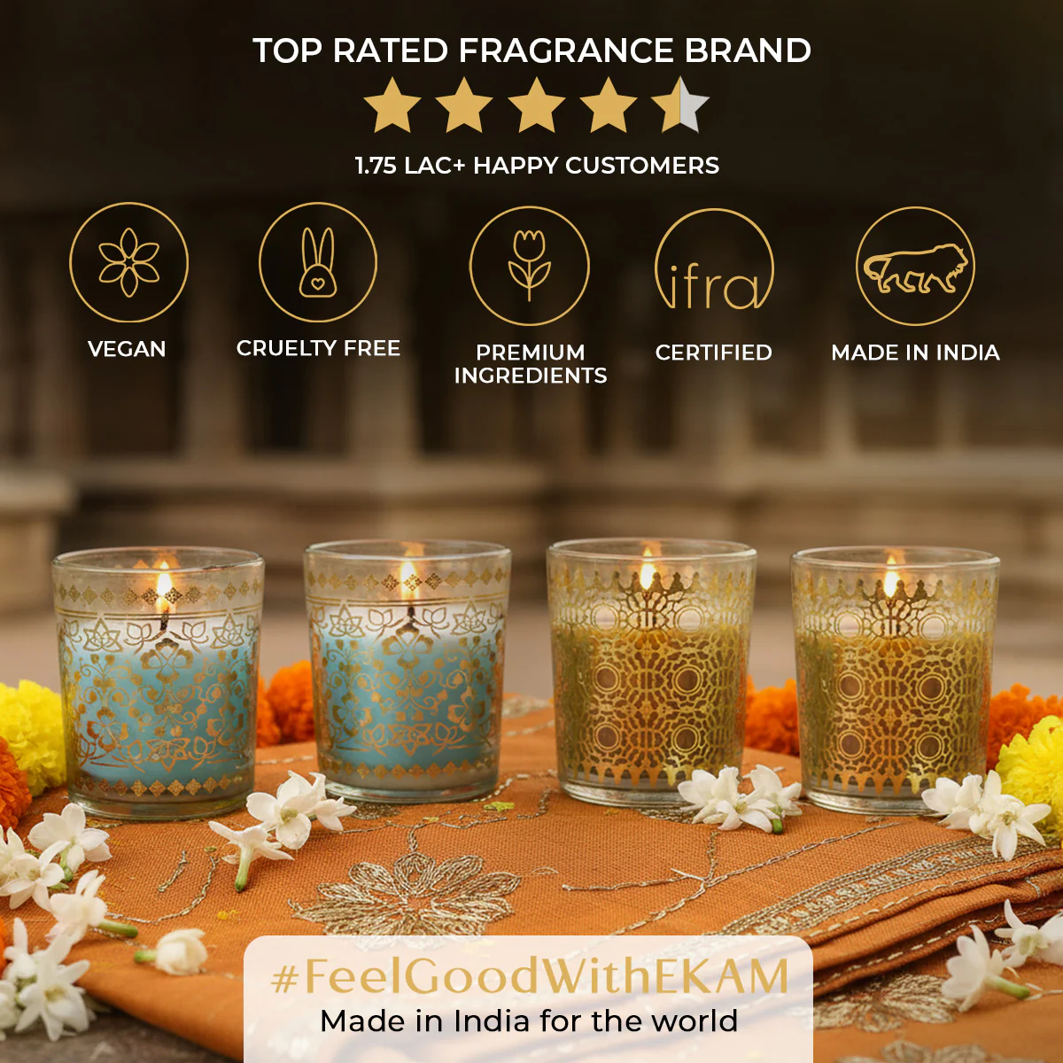 Pack of 4 Scented Votive Candles| Mogra, Temple Bloom| Festive Stone Palace Collection, 2025-26 - Image 8