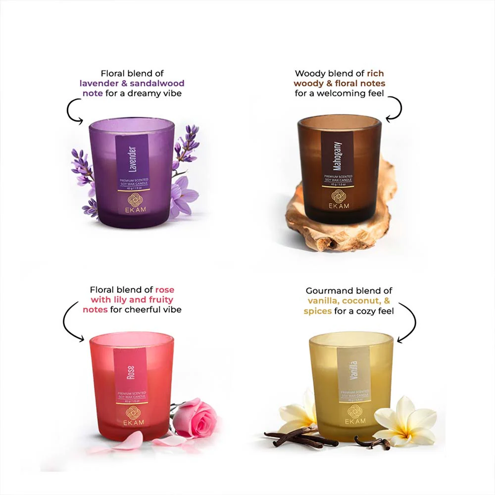 Pack of 4 Shot Glass Scented Candles – Mahogany, Lavender, Rose, Vanilla - Image 4