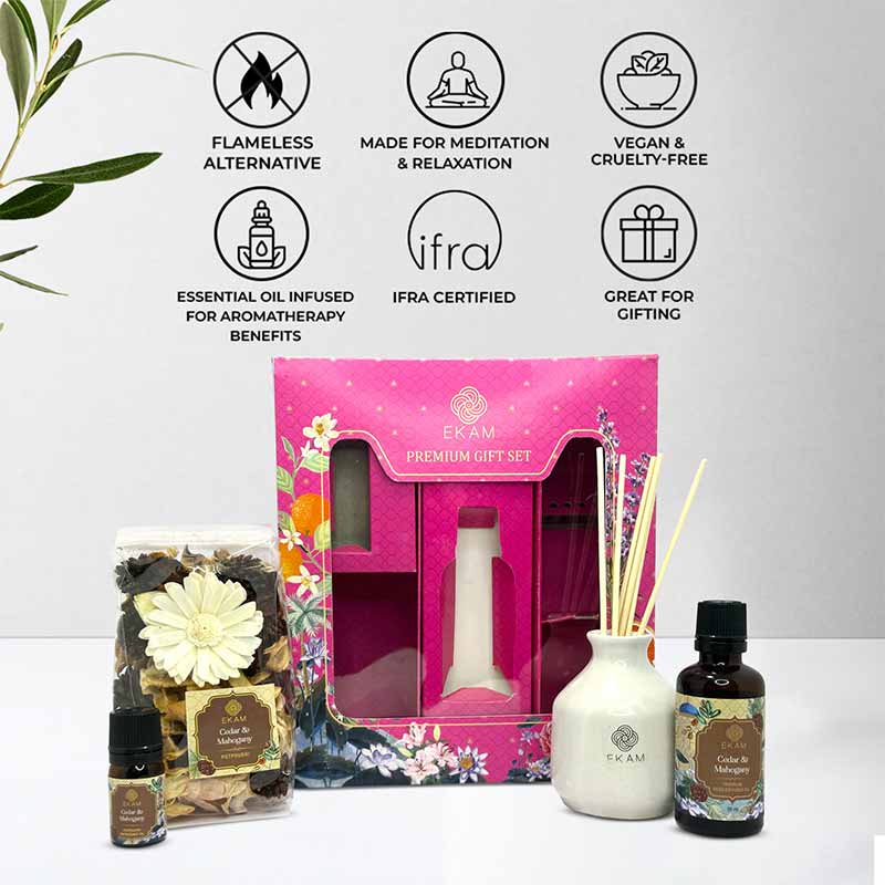 Reed Diffuser & Potpourri Gift Set | Cedar & Mahogany Scent - Image 4
